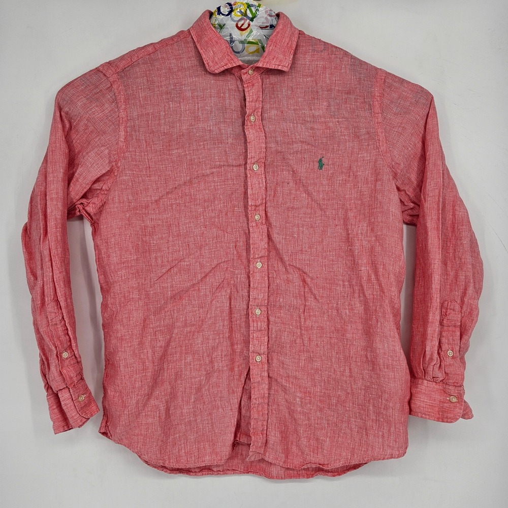Polo Ralph Lauren Shirt Mens XXL Linen Long Sleeve Button Up Pink Casual